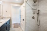 Bathroom off the master bedroom with stand up shower and double sink